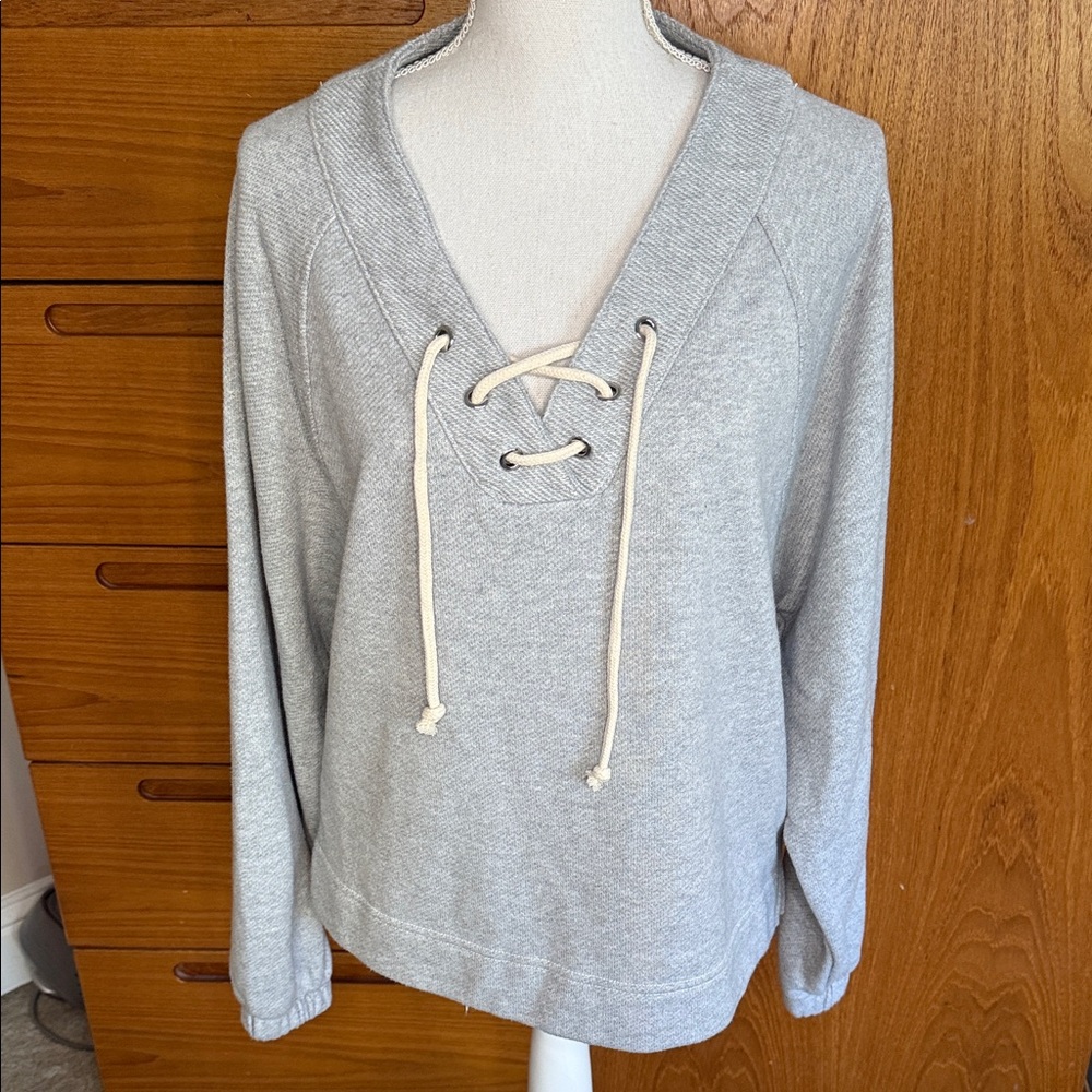 NWT Aerie Light Gray Textured Sweatshirt with lace up front detailing. Size S